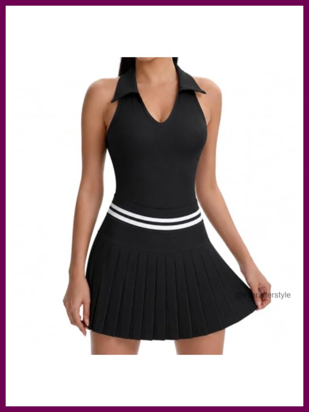 Women's Tennis Dress Set Sleeveless Ribbed Top Pleated Skirt Built-in Shorts
